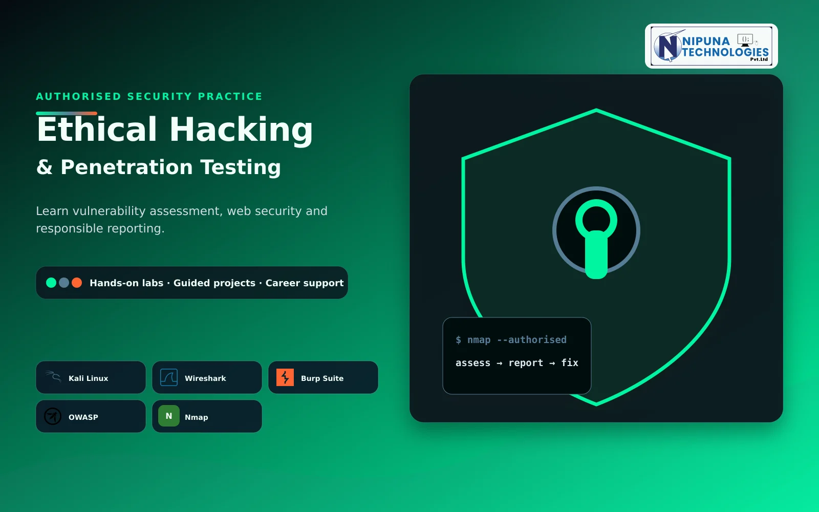 Ethical Hacking Course practical training visual with Kali Linux, Networking, Nmap, Wireshark at Nipuna Technologies Vijayawada