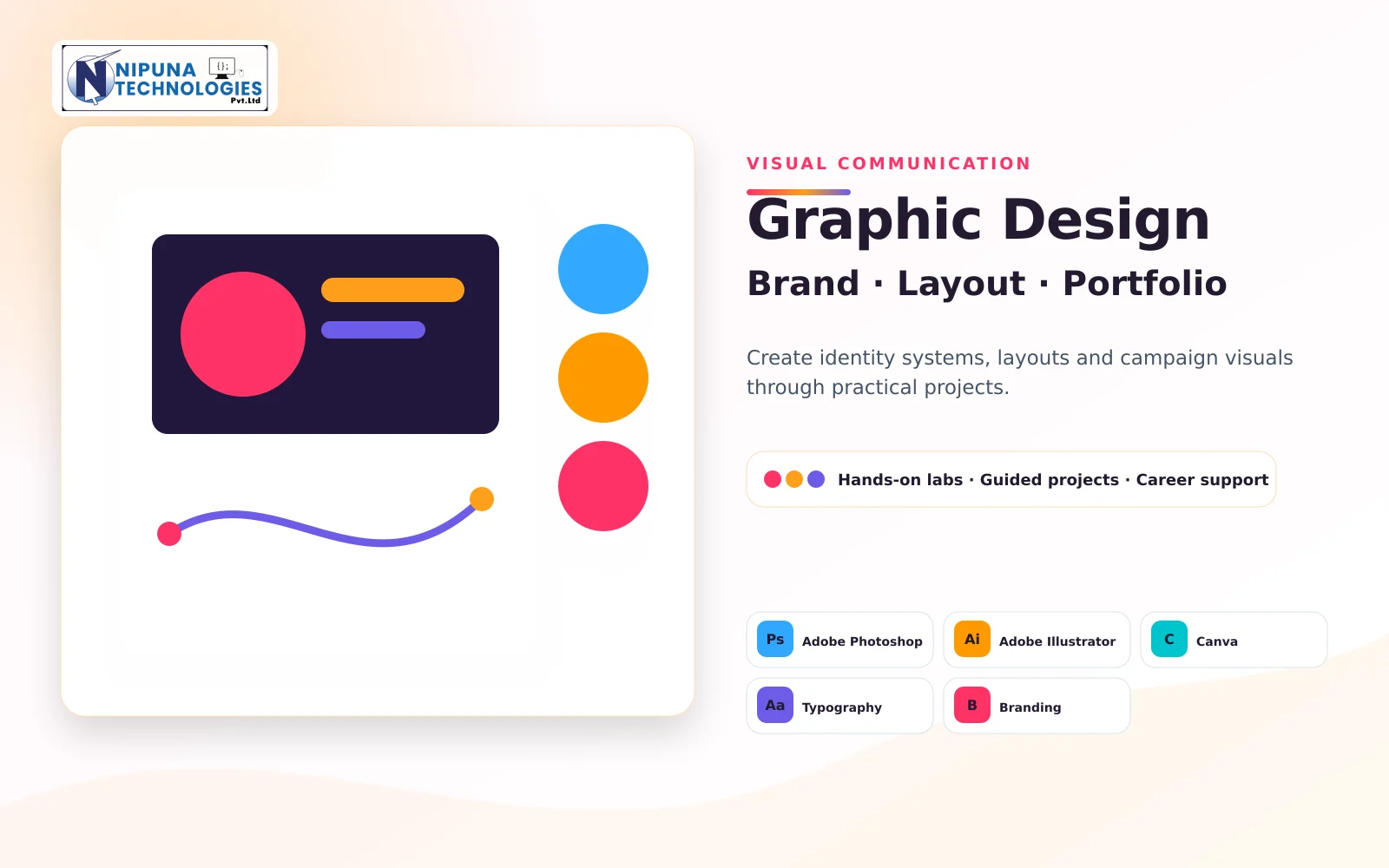 Graphic Design Course practical training visual with Photoshop, Illustrator, Branding, Typography at Nipuna Technologies Guntur