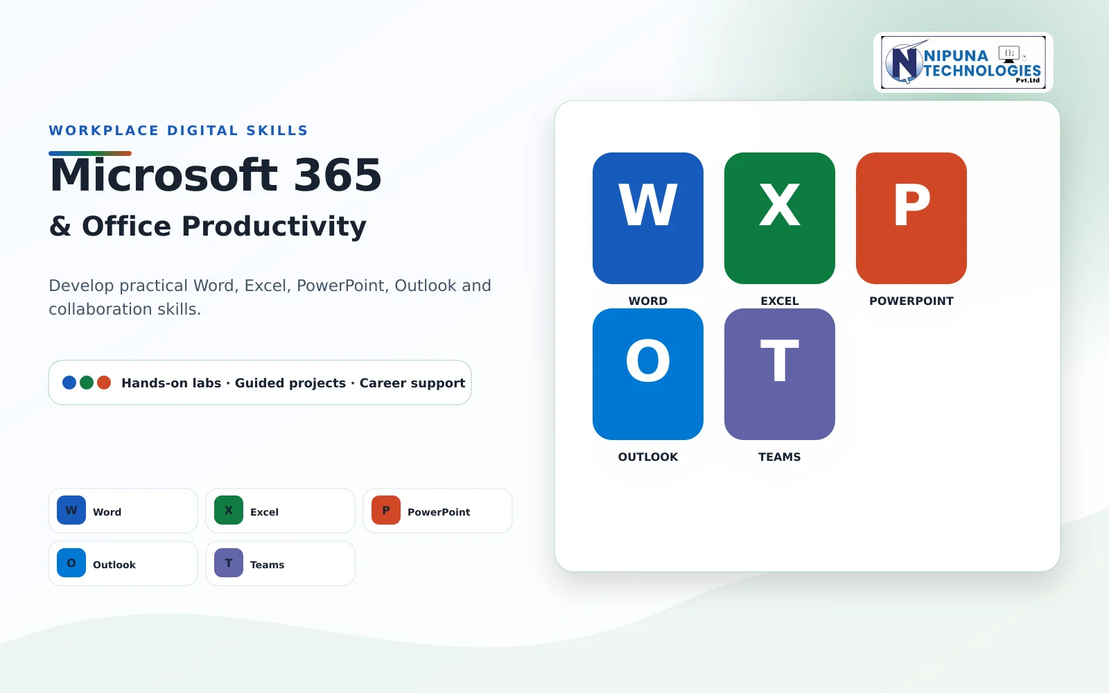 MS Office Course practical training visual with Word, Excel, PowerPoint, Outlook at Nipuna Technologies Vijayawada