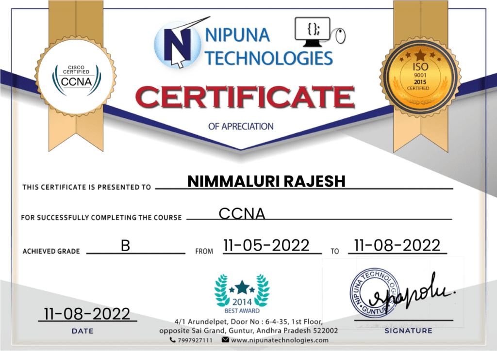 CCNA course completion certificate